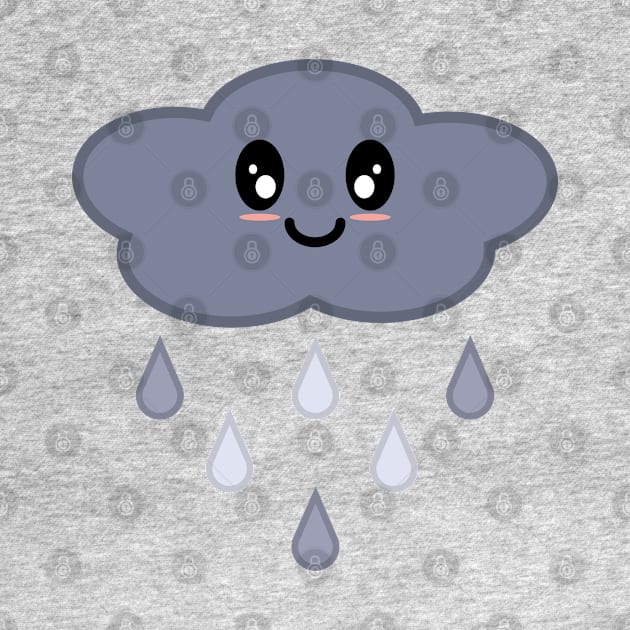 Kawaii Cute Happy Stormy Rain Cloud in Light Blue by Kelly Gigi